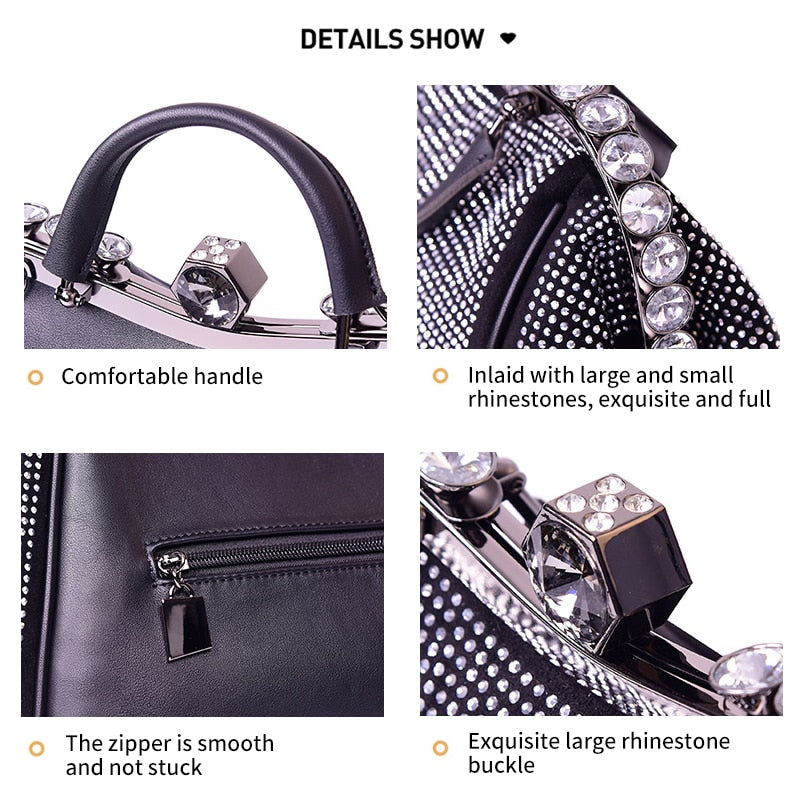 Light Luxury Women Handbag Diamond Rhinestone Clip Evening Bag Solid PU Clutch Bags Purse Bags For Women 2020 - Executive-Skincare