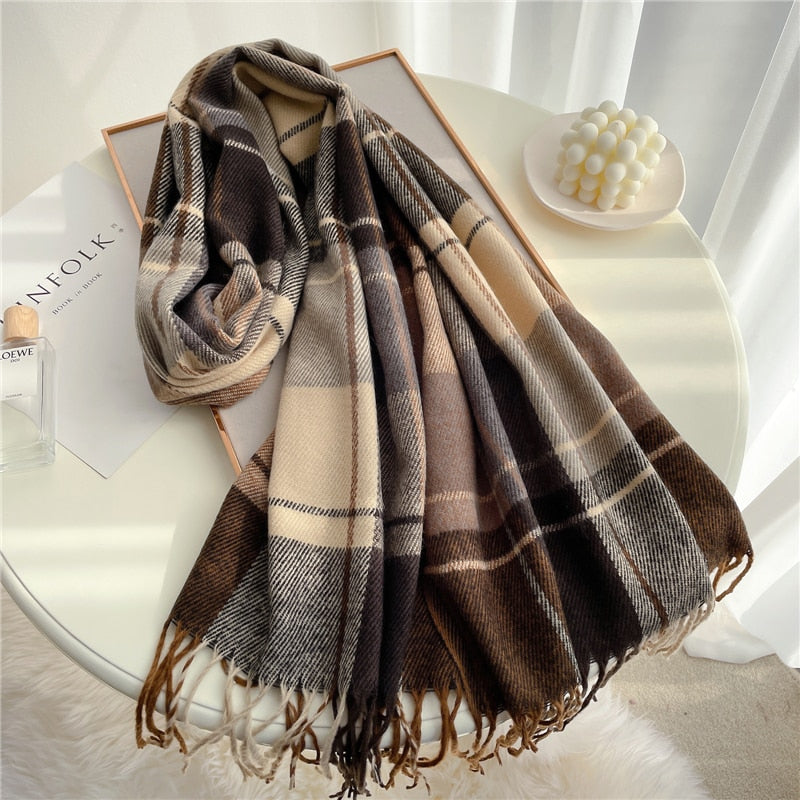 Thick Warm Winter Scarf Design Print Women Cashmere Pashmina Shawl Lady Wrap Tassel Scarves Knitted Men Foulard Blanket - Executive-Skincare