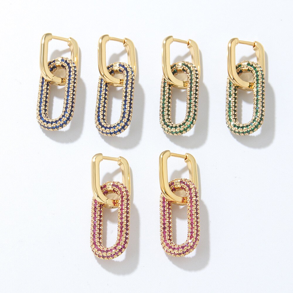 Gold Color Geometric O-shaped Two Oval Hoop Earrings for Women Small Circle Ear Buckle Pendant Earring 2023 New Punk Jewelry