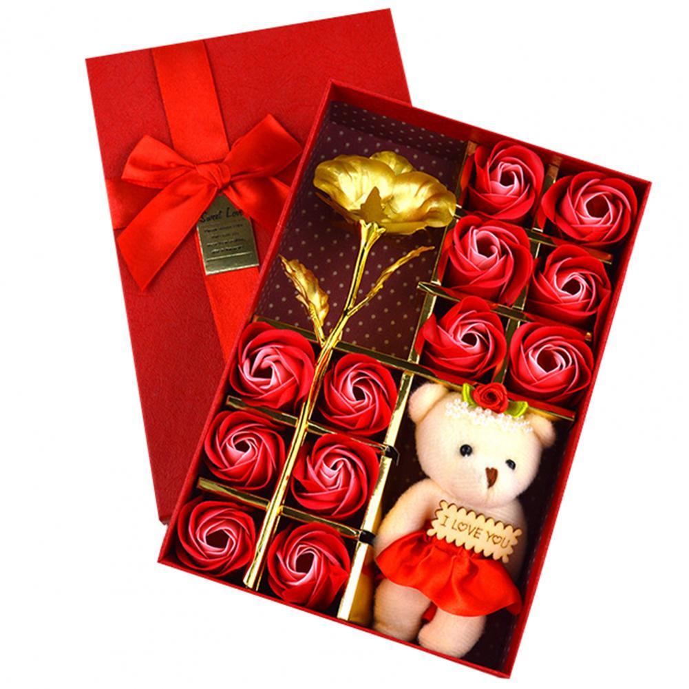 1 Box Soap Flower Gift Teddy Bear Flower Petal Valentine - Executive-Skincare