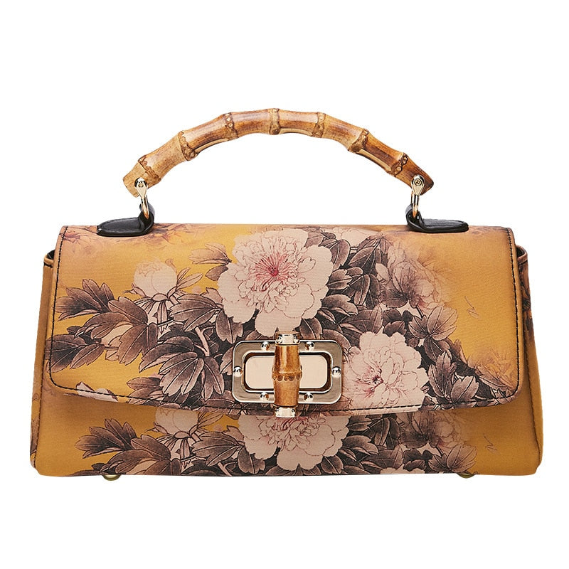 Johnature Cheongsam Leather Handbag 2022 New Vintage Print Women Bag Handmade Elegan Ladies Shoulder &amp; Crossbody Bags - Executive-Skincare