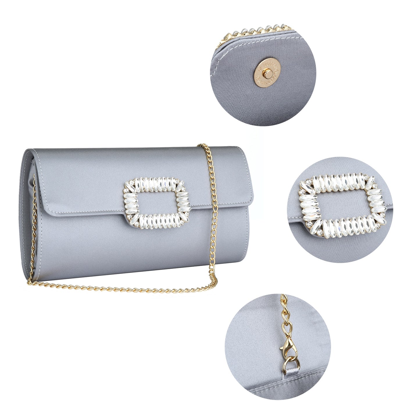 Satin Polyester Evening Clutches And Purse Women Vintage High Quality Rhinestone Box Bag Clutch With Chain Party Shoulder Bags - Executive-Skincare