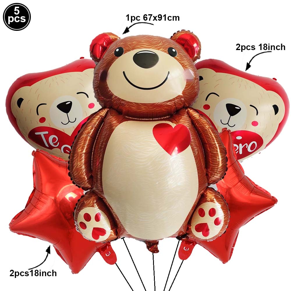 5pcs Love Bear Balloon include Big Bear Balloon and Mini Bear Balloon Birthday Valentines Party Wedding Decoration Bear Balloon - Executive-Skincare