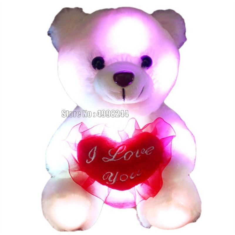 22cm Heart Talk Teddy Bear Stuffed Animal Led Glowing Luminous Plush Cute Teddy Dolls Baby Gift Kids I Love You Toy - Executive-Skincare