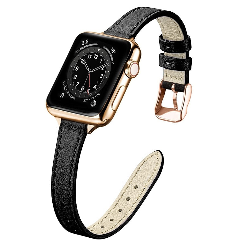 Slim Leather Strap for Apple watch band 44mm 40mm 38mm 42mm Soft Wrsit Belt bracelet for iWatch series 3 SE 5 4 6 watchband - Executive-Skincare