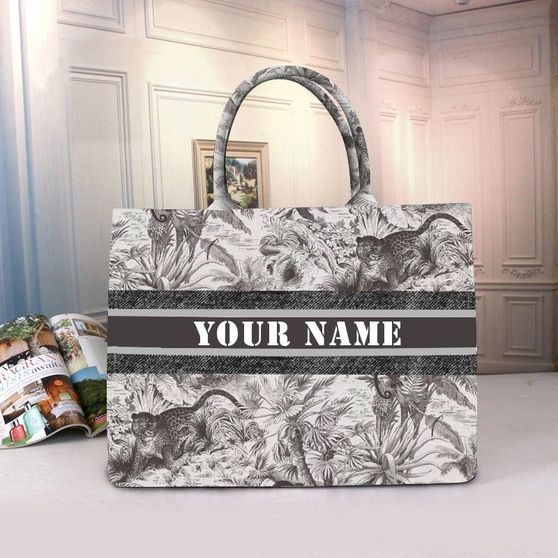 Spring Summer Personalized Fashion Printing Large Capacity Canvas Book Tote Bag With Name Women&#39;s Custom Commuter Shoulder Bag - Executive-Skincare