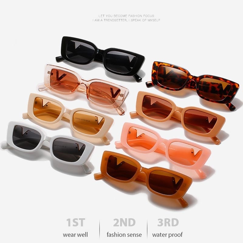 Retro Cat eyt Frame Sunglasses Women 2022 Luxury V Sun Glasses Men Fashion Rectangle Jelly Sunglasses with Metal Hinges UV400 - Executive-Skincare