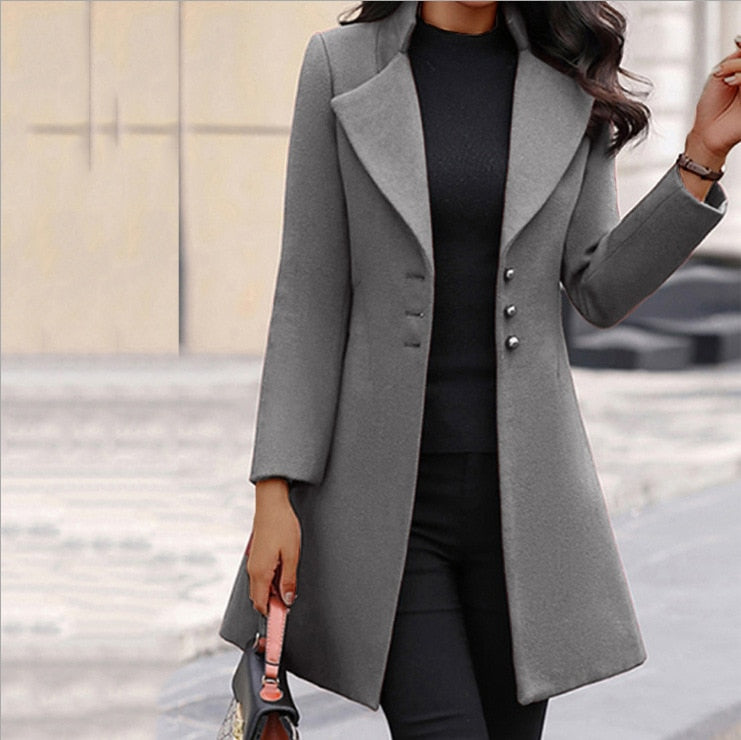 2022 autumn and winter new woolen women&#39;s coat stand collar slim fit simple coat - Executive-Skincare