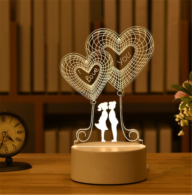 Romantic Love 3D Lamp Acrylic Led Night Lights Children&#39;s Table Lamp Christmas Neon Sign Lights Valentine&#39;s Day Birthday Gifts - Executive-Skincare