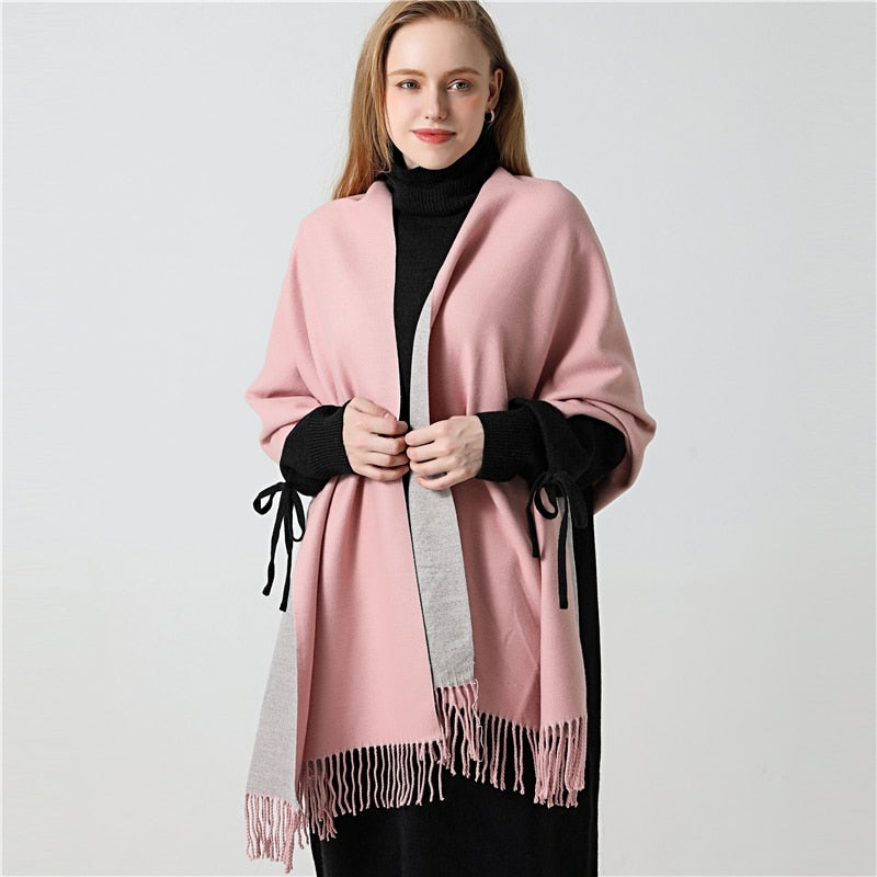 Winter Cashmere Scarf Women Thick Warm Shawls Wraps Lady Solid Scarves Fashion Tassels Pashmina Blanket Quality Foulard 2022 New - Executive-Skincare