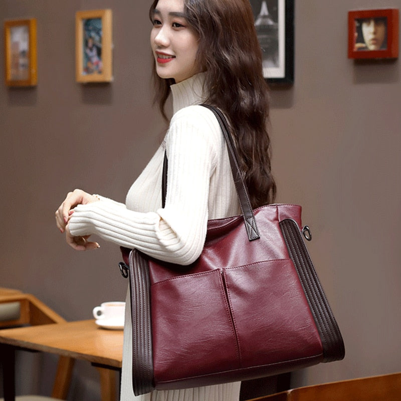 Large Capacity Casual Tote Bag Female Luxury Handbag Shoulder Bag for Women 2022 Ladies Vintage PU Leather Crossbody Bag Sac - Executive-Skincare