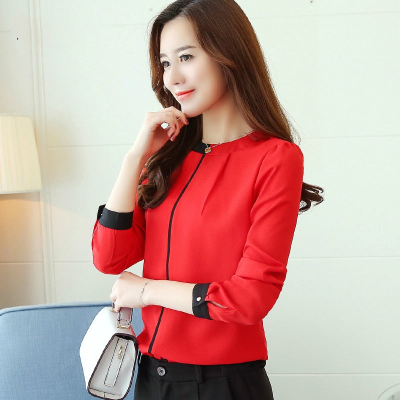 Chiffon Women Blouse Shirt New Long Sleeve Red Women&#39;s Clothing Office Lady Blouse Women&#39;s Tops Ladies&#39; Shirt Blusas A91 30 - Executive-Skincare