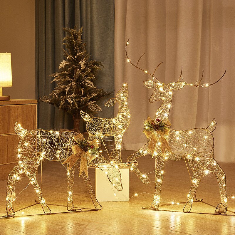 Creative Ornaments Christmas Decoration Glowing Christmas Deer Christmas Tree Ornaments Reindeer Family New Year Decoration - Executive-Skincare