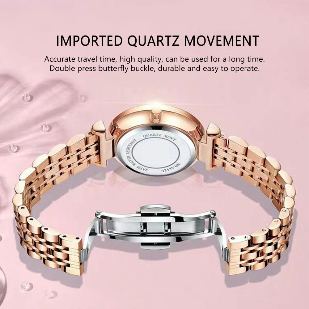 POEDAGAR Watch for Women Luxury Jewelry Design Rose Gold Steel Quartz Wristwatches Waterproof Fashion Swiss Brand Ladies Watches - Executive-Skincare