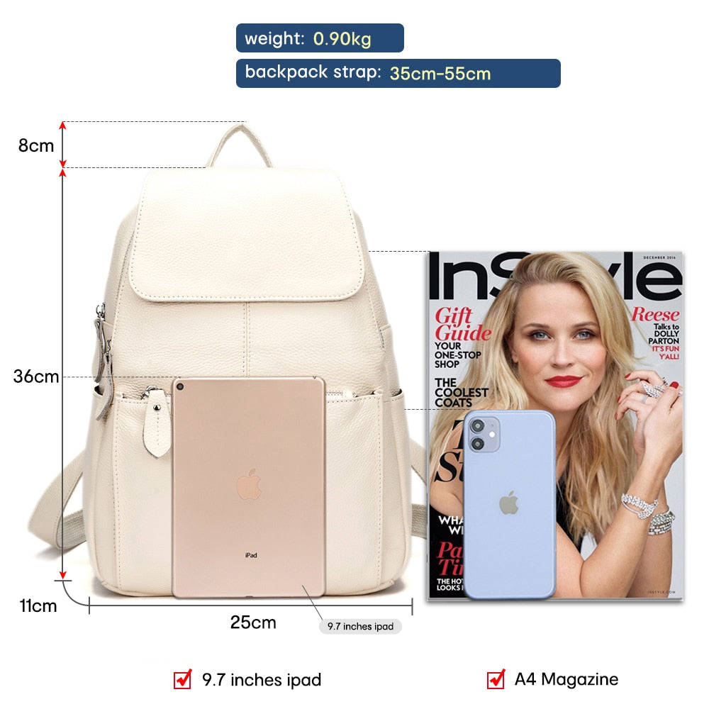 Zency Fashion Soft Genuine Leather Large Women Backpack High Quality A+ Ladies Daily Casual Travel Bag Knapsack Schoolbag Book - Executive-Skincare