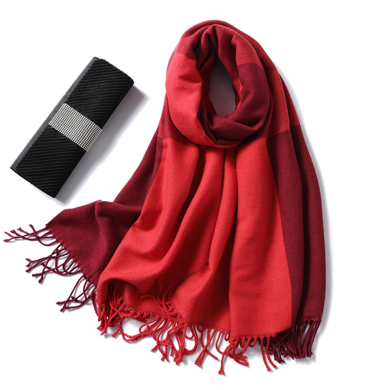 Winter Cashmere Scarf Women Thick Warm Shawls Wraps Lady Solid Scarves Fashion Tassels Pashmina Blanket Quality Foulard 2022 New - Executive-Skincare