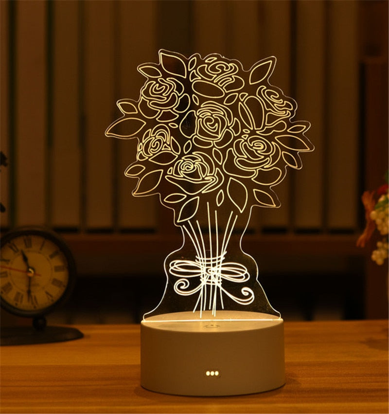 Romantic Love 3D Acrylic Led Lamp for Home Children&#39;s Night Light Table Lamp Birthday Party Decor Valentine&#39;s Day Bedside Lamp - Executive-Skincare