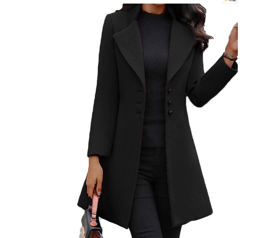 2022 autumn and winter new woolen women&#39;s coat stand collar slim fit simple coat - Executive-Skincare