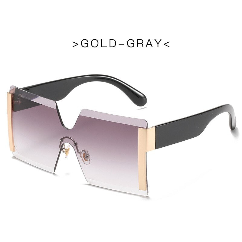 2022 New Big Frame Oversize Sunglasses Women Brand Designer Rimless Square Shades Vintage Fashion Gradient Clear Sun Glasses - Executive-Skincare