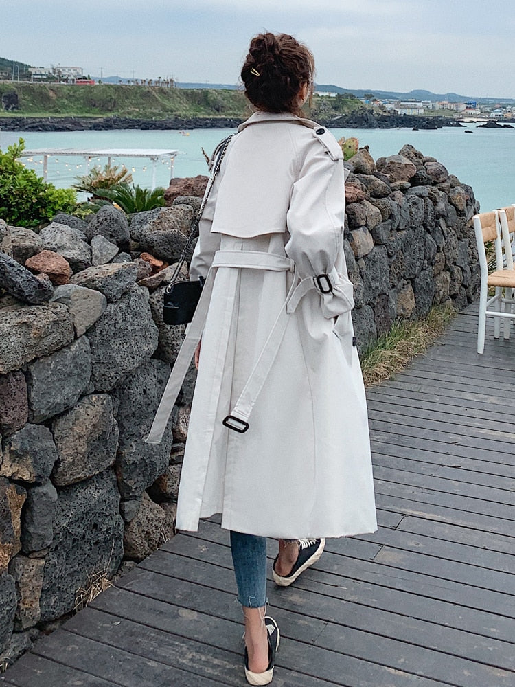 Fashion New Double-Breasted Women Trench Coat Long Belted Slim Lady Duster Coat Cloak Female Outerwear Spring Autumn Clothes - Executive-Skincare