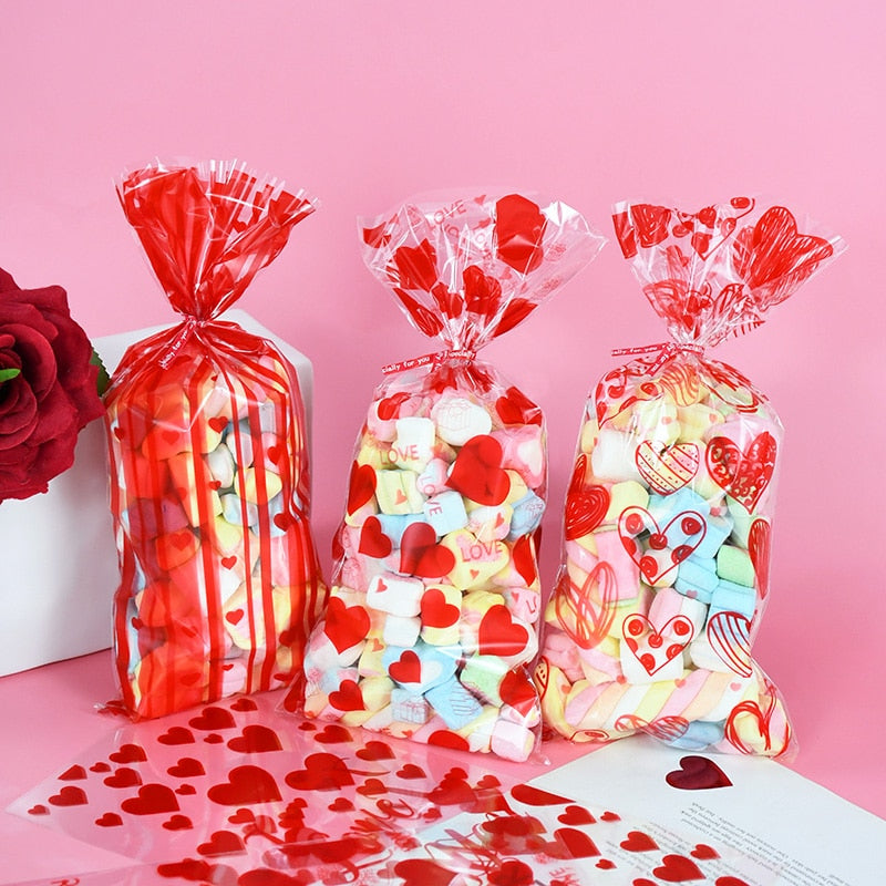 60pcs/lot Red Heart Love Design Candy Bag Plastic Transparent Cellophone Gift Bags For Valentine&#39;s Day Wedding Party Decoration - Executive-Skincare