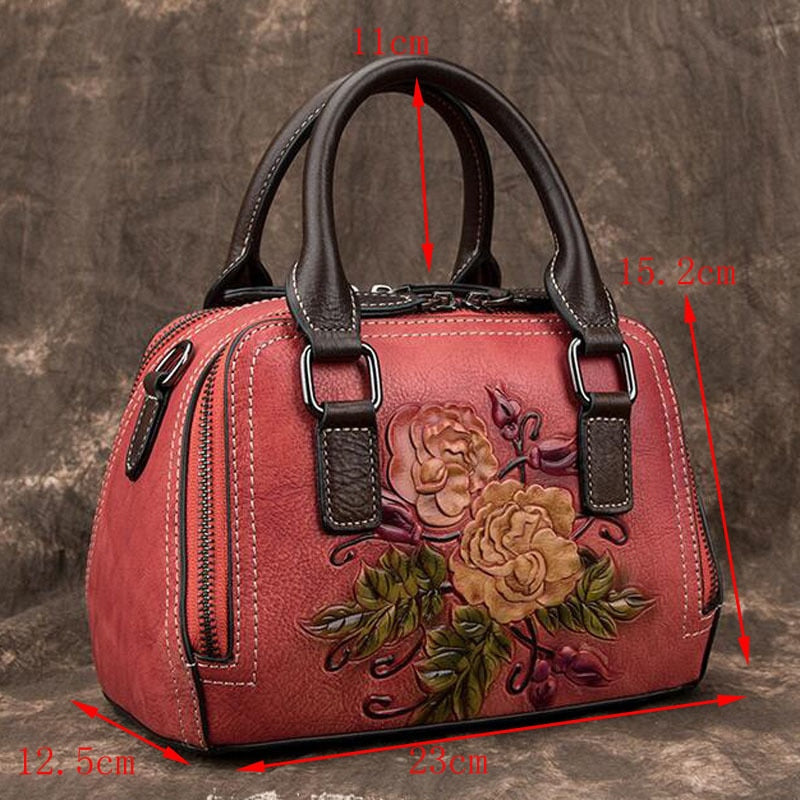 MOTAORA High Quality Retro Women Shoulder Bag For Ladies Messenger Bags Floral Embossed Woman Genuine Leather Handbag 2022 New - Executive-Skincare