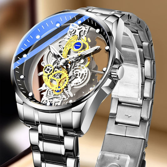 Authentic Skeleton Quartz Watch Stainless Steel Waterproof Men Watches Built-in Battery Drive Ransparent Luxury Original A4281 - Executive-Skincare