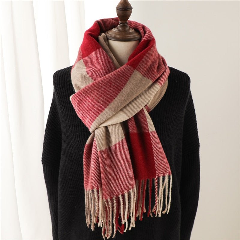 Luxury Plaid Scarf Winter Warm Cashmere Women Long Pashmina Foulard Female Scarves Lady Tassel Shawl Wraps 2022 Design New - Executive-Skincare