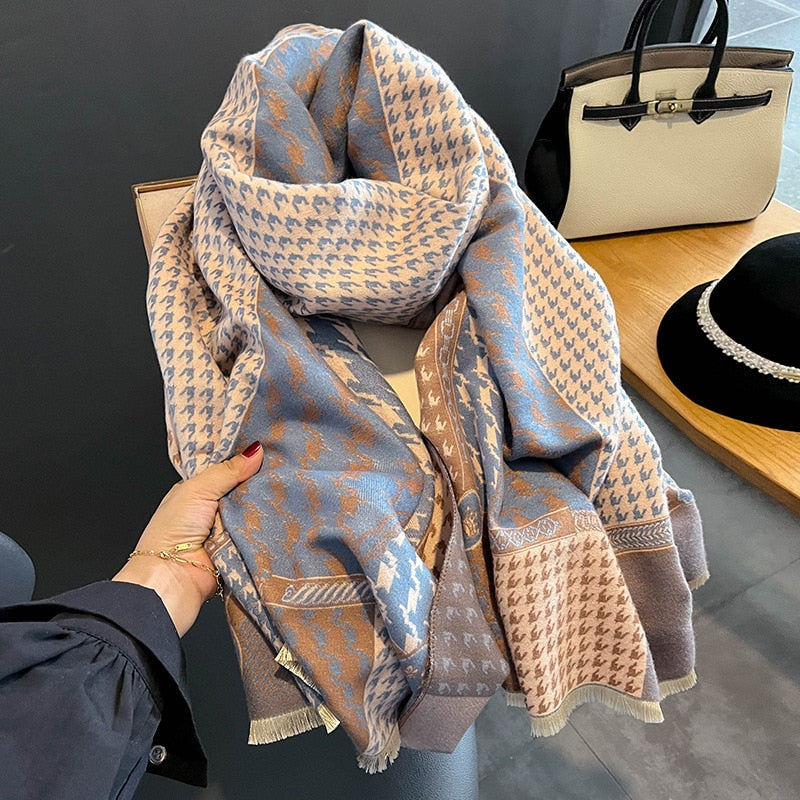 Luxury Horse Print Scarf Women Cashmere Winter Warm Scarves Brand Pashmina Shawls Lady Wraps Bufanda Thick Bandana - Executive-Skincare