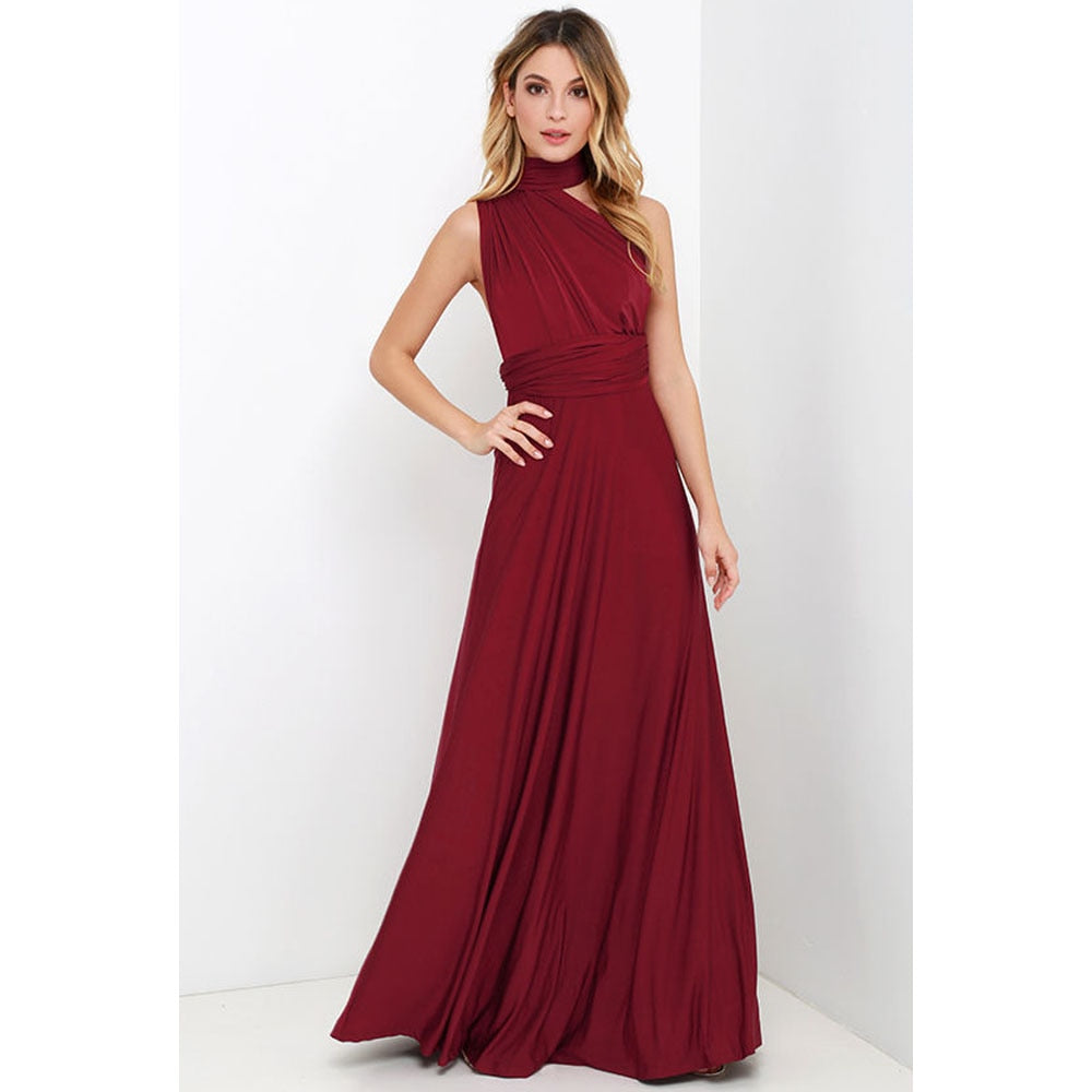 Formal Dress Women Elegant Evening Long Deep V Halter Dress Convertible Multi Way Wrap Maxi Grecian Dresses Wedding Party Dress - Executive-Skincare