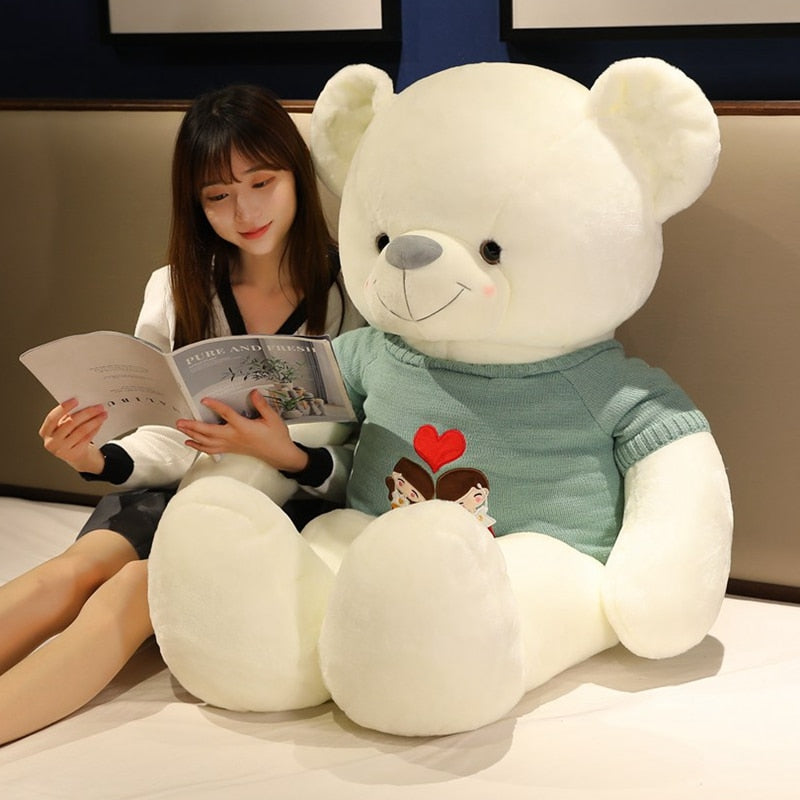 80/110cm Giant Sweater Teddy Bear Plush Toy Stuffed Soft Plushie Lovers Bear Valentine Gift for Girlfriend Appease Toys for Kids - Executive-Skincare