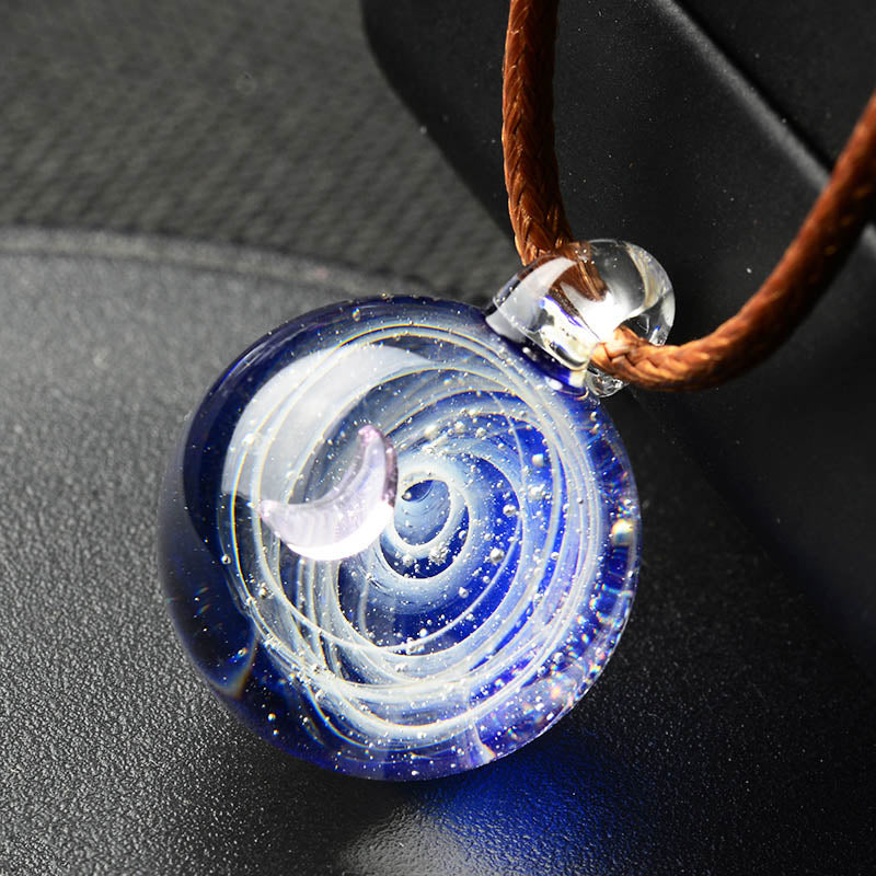 BOEYCJR Universe Glass Bead Planets Pendant Necklace Galaxy Rope Chain Solar System Design Necklace for Women - Executive-Skincare