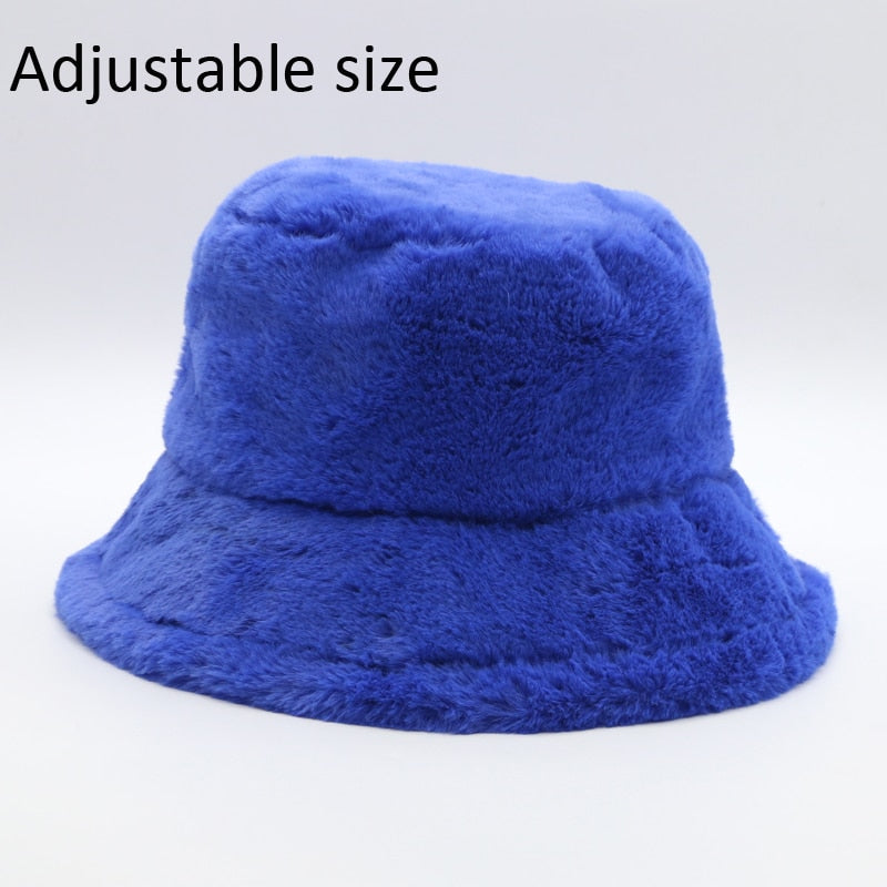 Winter Cow Leopard Faux Fur Fluffy Bucket Hats Women Outdoor Warm Sun Hat Soft Velvet Furry Fisherman Cap Girl Fashion Panama - Executive-Skincare