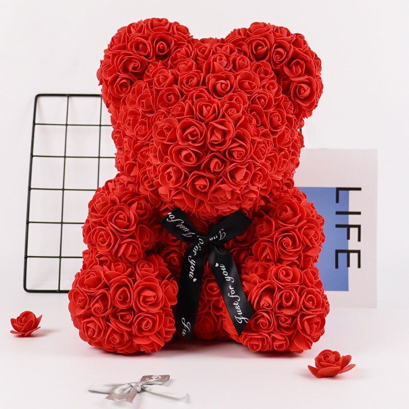 25cm Simulated Rose Bear Happy Valentine&#39;s Day Decor For Home Girls Favor Valentine&#39;s Day Gifts Wedding Party Pendants Ornaments - Executive-Skincare