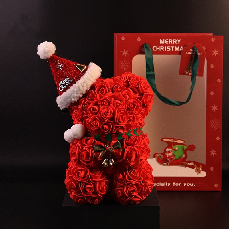 Christmas Teddy Rose Unique Flower Bear with Gift Box Red Artificial Rose Flowers Bear for Mothers Day Valentines Anniversary - Executive-Skincare