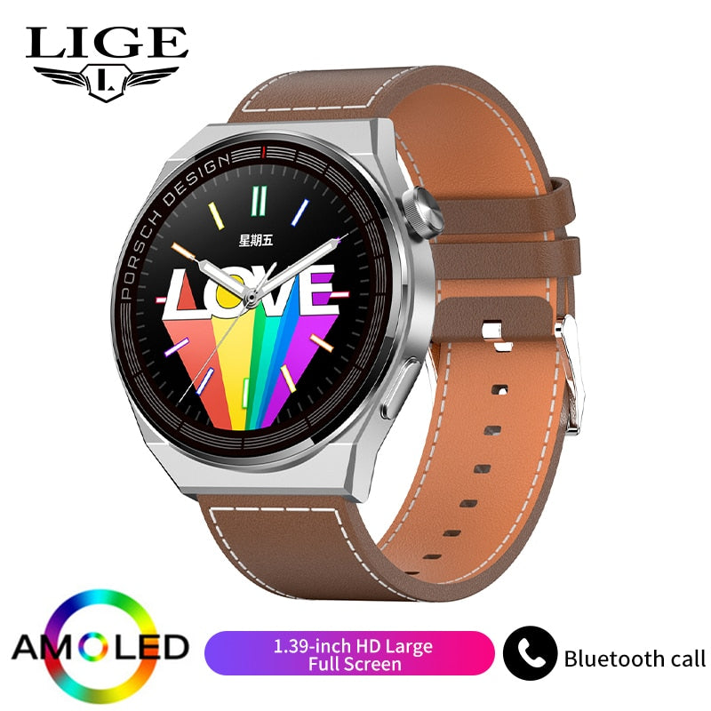 LIGE New Smart Watch Men AMOLED 390*390 HD Screen Always Display Time Fitness Bracelet Waterproof Stainless Steel Smartwatch Men - Executive-Skincare