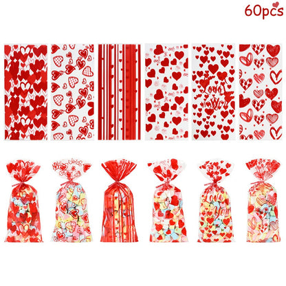 60pcs/lot Red Heart Love Design Candy Bag Plastic Transparent Cellophone Gift Bags For Valentine&#39;s Day Wedding Party Decoration - Executive-Skincare