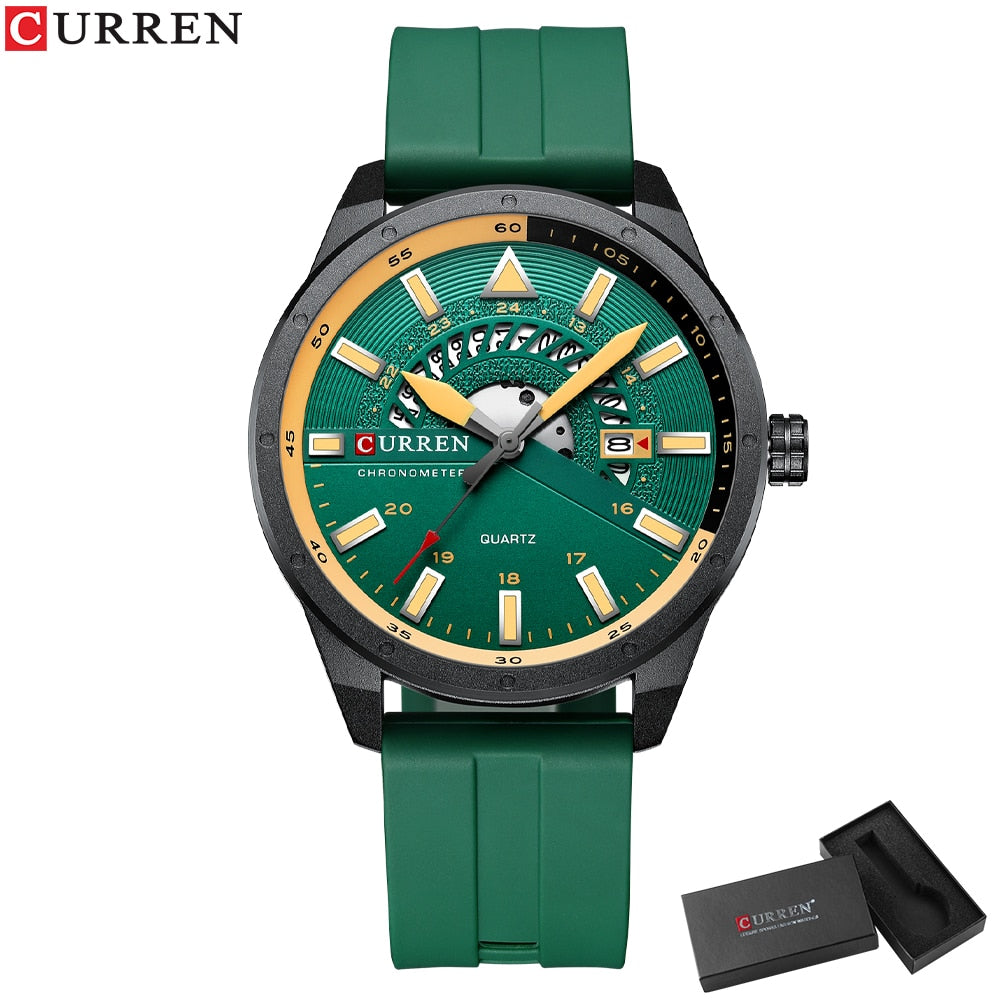 CURREN Fashion Men Watch Top Brand Luxury Waterproof Sport Mens Watches Silicone Automatic Date Military Wristwatch - Executive-Skincare