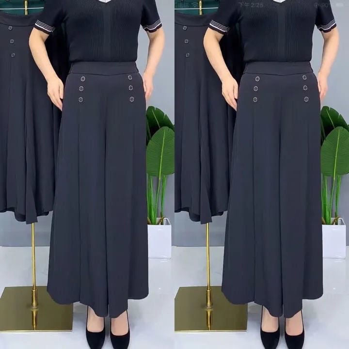 All-match Drape Button Solid Color Bigfoot Nine Point Jilt Trousers Female Summer Casual Pockets Loose Wide-legged Pants Skirt - Executive Quality Store