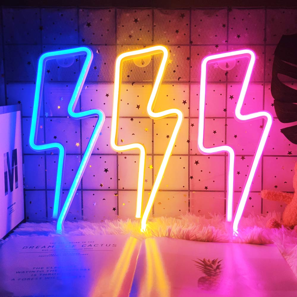 LED Home Neon Lightning Shaped Sign Neon Fulmination Light USB Decorative Light Wall Decor for Kids Baby Room Wedding Party - Executive-Skincare