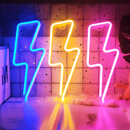 LED Home Neon Lightning Shaped Sign Neon Fulmination Light USB Decorative Light Wall Decor for Kids Baby Room Wedding Party - Executive-Skincare