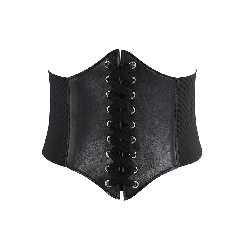 New Corset Black Wide Belts Pu Leather Punk Slimming Body Belts For Women Gothic Clothing Underbust Elastic Bustier Dress Girdle - Executive Quality Store