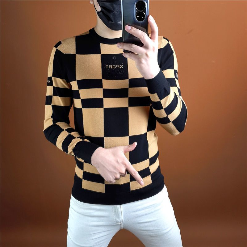 Fashion Printed O-Neck Loose Letter Lattice T-Shirt Men&#39;s Clothing 2022 Autumn New Oversized Casual Pullovers Korean Tee Shirt - Executive-Skincare