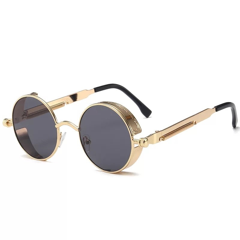 Classic Gothic Steampunk Sunglasses Luxury Brand Designer High Quality Men and Women Retro Round Metal Frame Sunglasses UV400 - Executive-Skincare