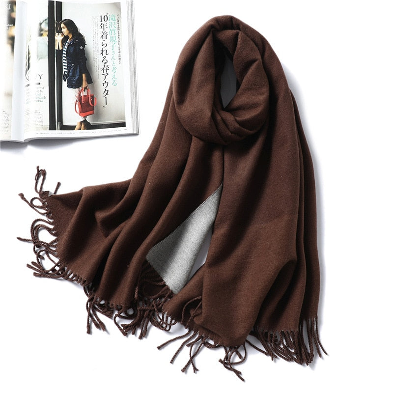 Winter Cashmere Scarf Women Thick Warm Shawls Wraps Lady Solid Scarves Fashion Tassels Pashmina Blanket Quality Foulard 2022 New - Executive-Skincare