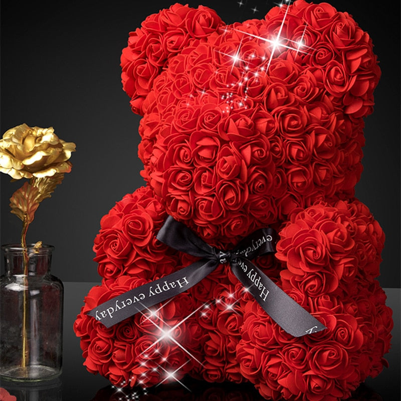 40cm Teddy Rose Bear Rose Bouquet Gift Box Proposal Lights 520 Valentine&#39;s Day Birthday Gifts for Best Friends and Girlfriends - Executive-Skincare