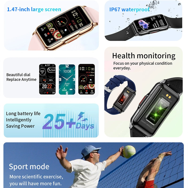 2022 New Sports Smart Watch Men Women 1.47-inch Full Touch Fitness Tracker IP67 Waterproof Smartwatch For Huawei Xiaomi Phone - Executive-Skincare