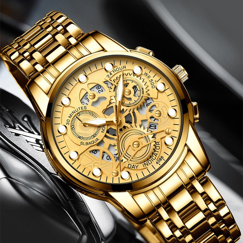 2022 Gold Top Brands Men Wristwatches Waterproof Luxury Golden Wrist Watch For Male Clock Dropshipping Gifts Relogio Masculino - Executive-Skincare