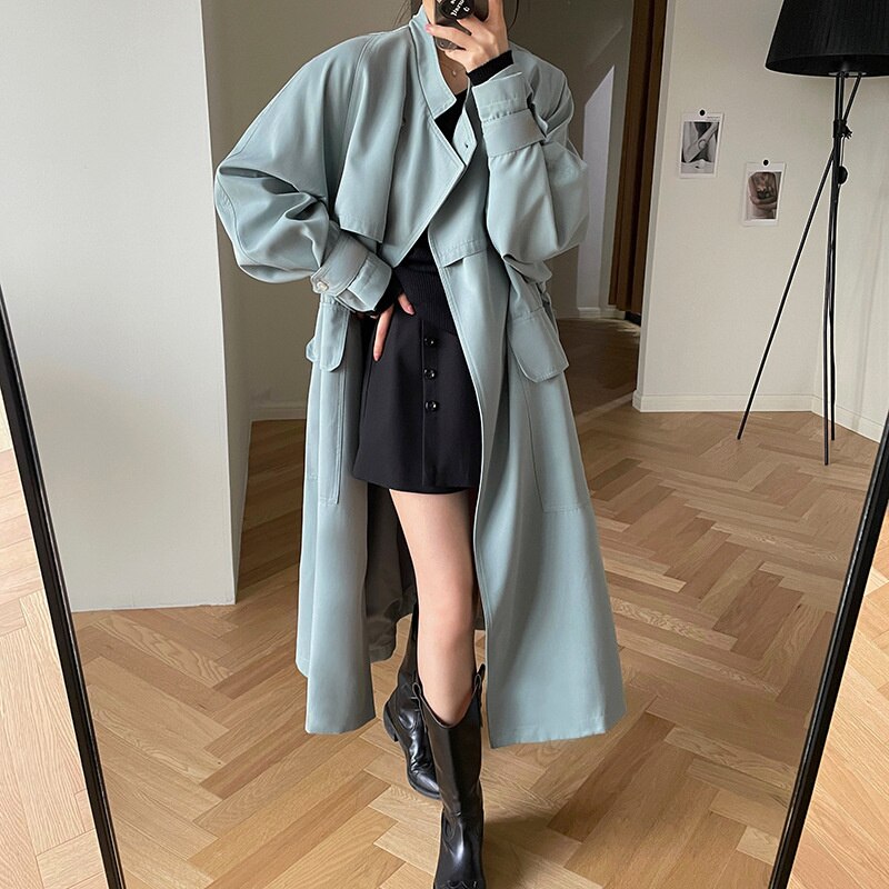 Women&#39;s Belted Long Windbreaker Women&#39;s Coat Korean Casual Slim Cardigan - Executive-Skincare