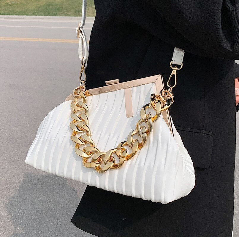 Fashion Triangle Design gold Thick Chain Shoulder Crossbody Bag For Women 2022 New Luxury Brand Handbag Large Party Cluth - Executive-Skincare